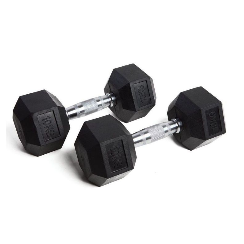 Par Mancuerna Hexagonal Caucho Goma Crossfit Funcional 10 Kg-1