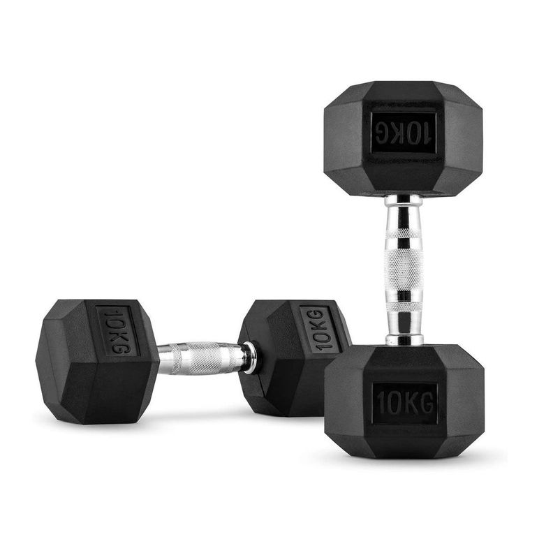 Par Mancuerna Hexagonal Caucho Goma Crossfit Funcional 10 Kg-0