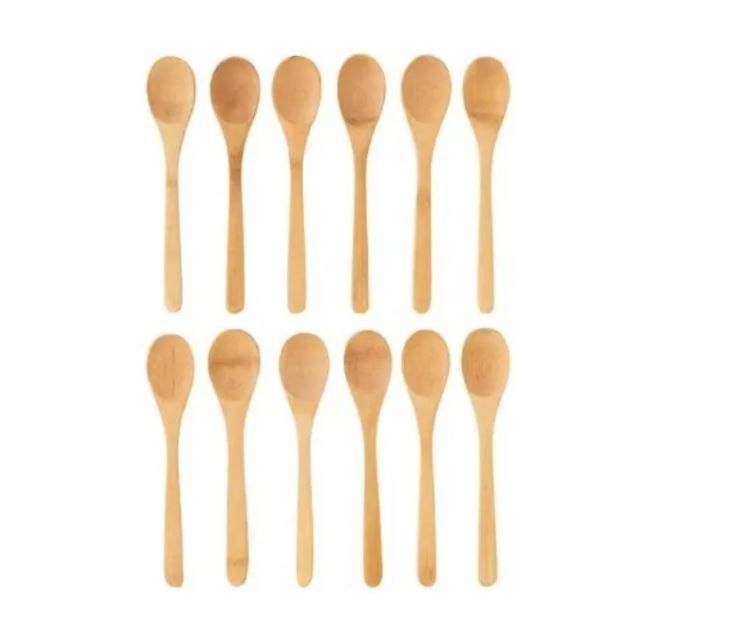 Set 12 Cucharas Bambú Reutilizable Salsa Pebre Niño Madera-1