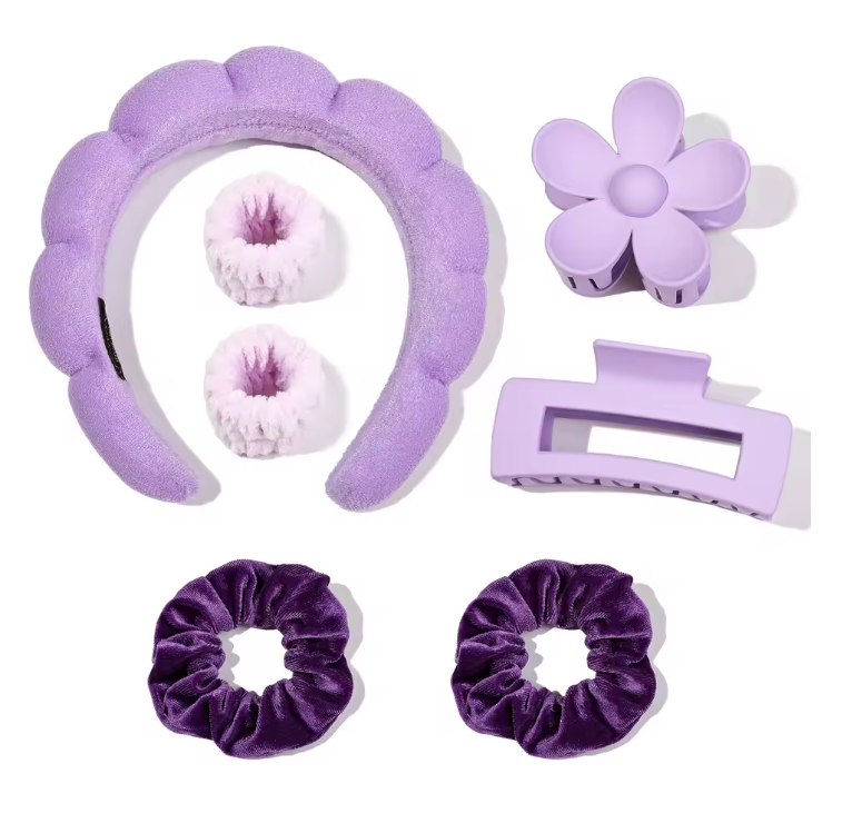Set Limpieza Skincare Cintillo + Muñequera Pinzas 7 Pcs morado-0