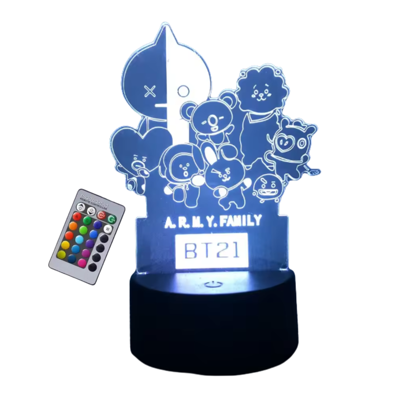 Lampara 3d Ilusion Bt21 Y Logo Bts K-pop Musica Bas Negra Cc-0