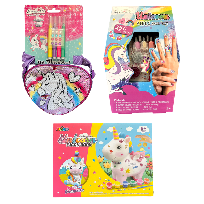 Pack niña manicure + alcancía unicornio + bolso unicornio-0