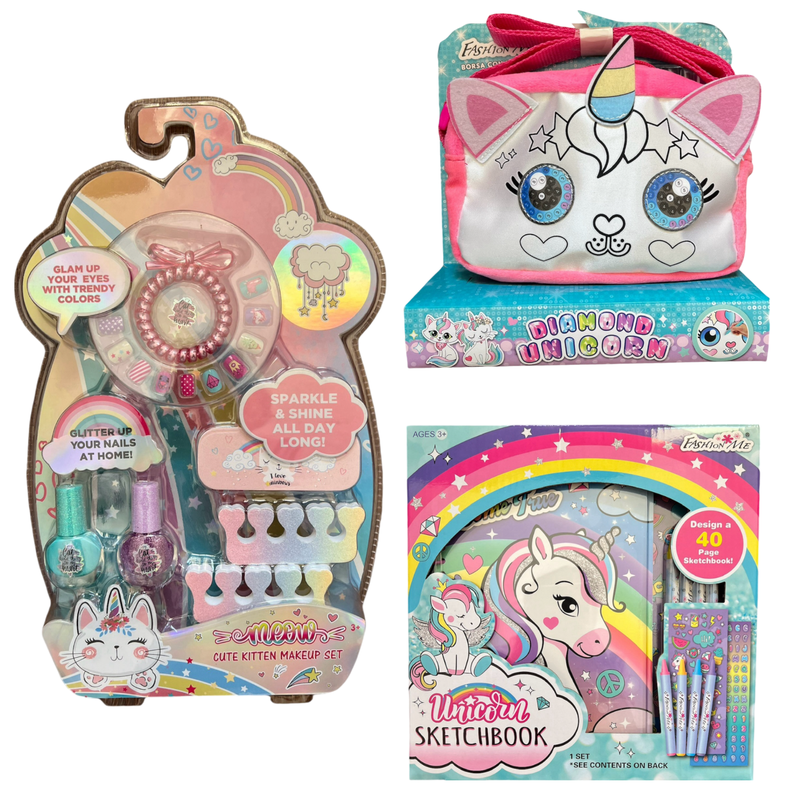 Pack niña manicure + bolso unicornio + libro stickers unicornio-0