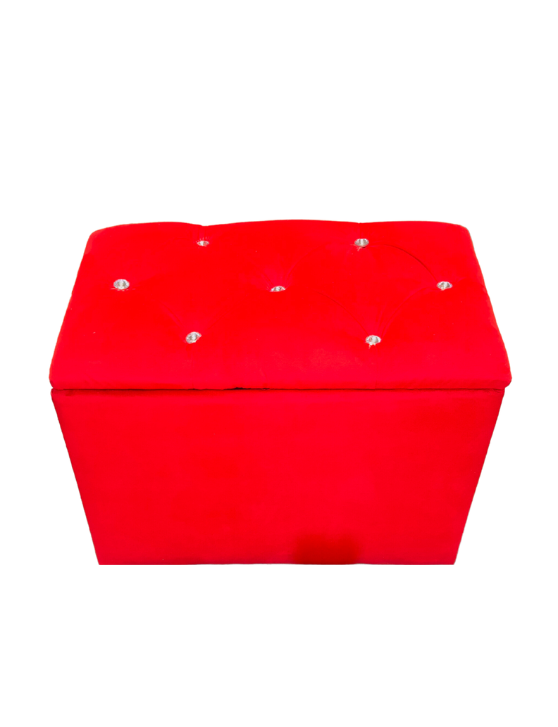 Banqueta Baul Capitone Rojo Felpa Diamante -1