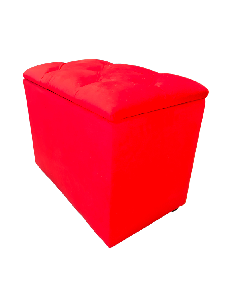 Banqueta Baul Capitone Rojo Felpa Diamante -2