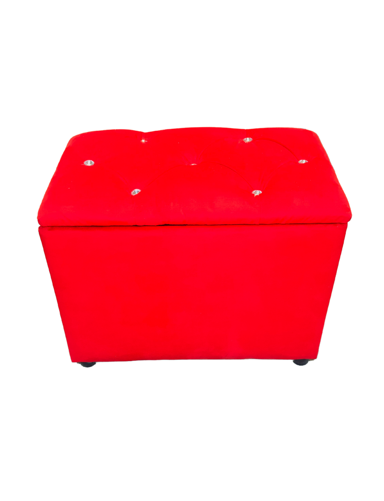 Banqueta Baul Capitone Rojo Felpa Diamante -0