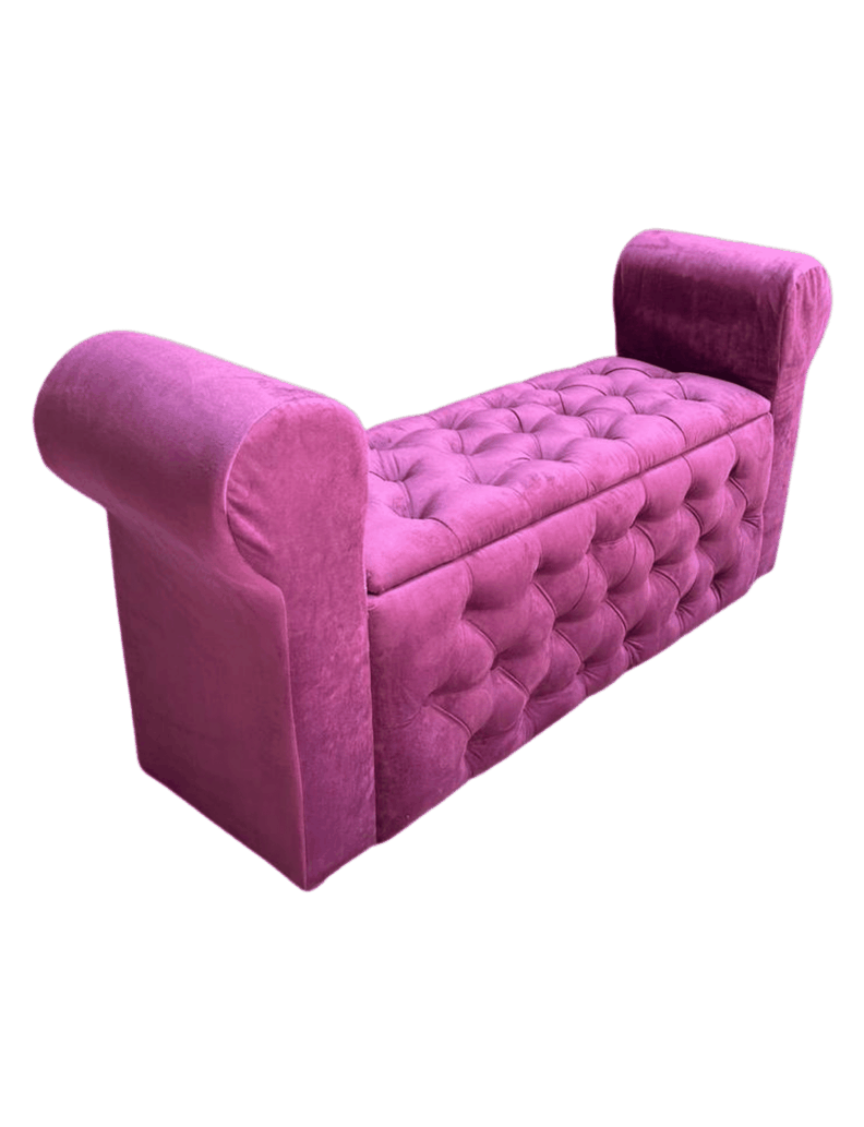 BANQUETA BAUL CAPITONE CON BRAZOS FELPA MORADO -0