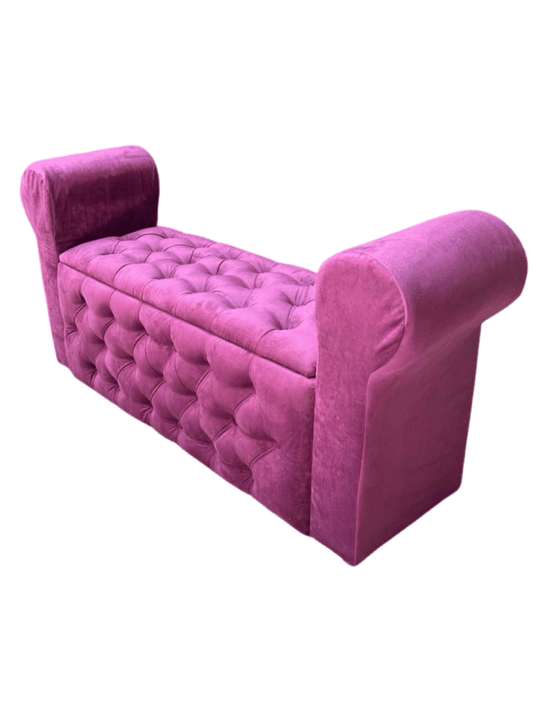 BANQUETA BAUL CAPITONE CON BRAZOS FELPA MORADO -2