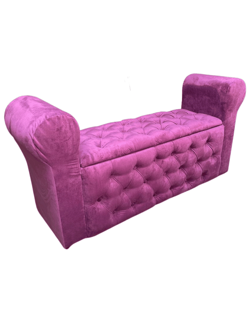 BANQUETA BAUL CAPITONE CON BRAZOS FELPA MORADO -3
