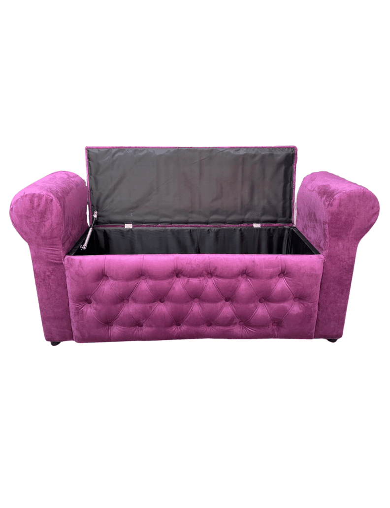 BANQUETA BAUL CAPITONE CON BRAZOS FELPA MORADO -4