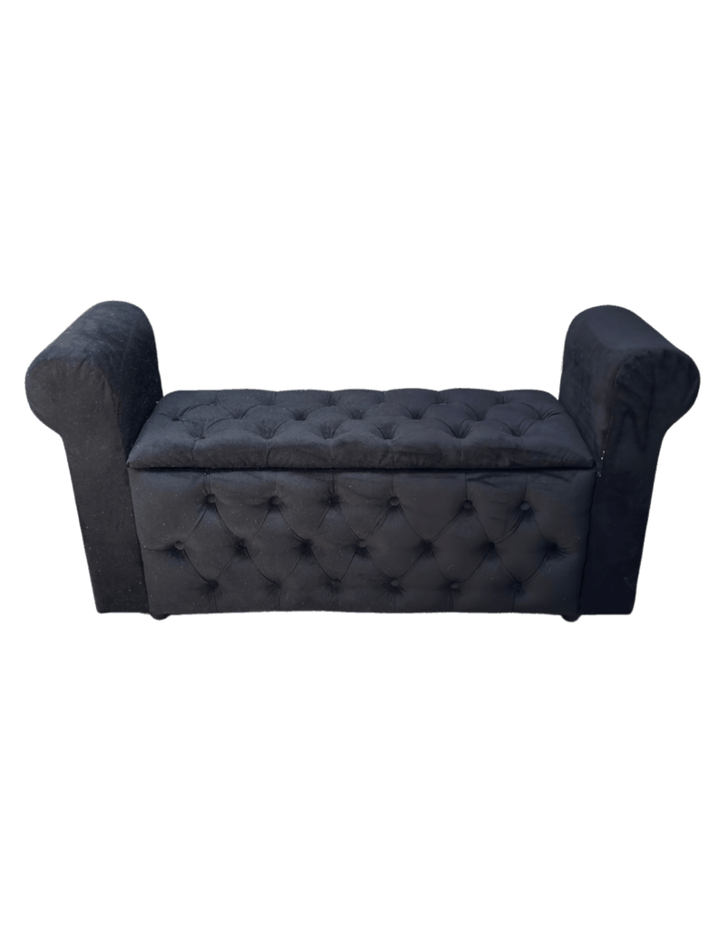 Banqueta Baúl Capitoné Con Brazos Negro Felpa-1