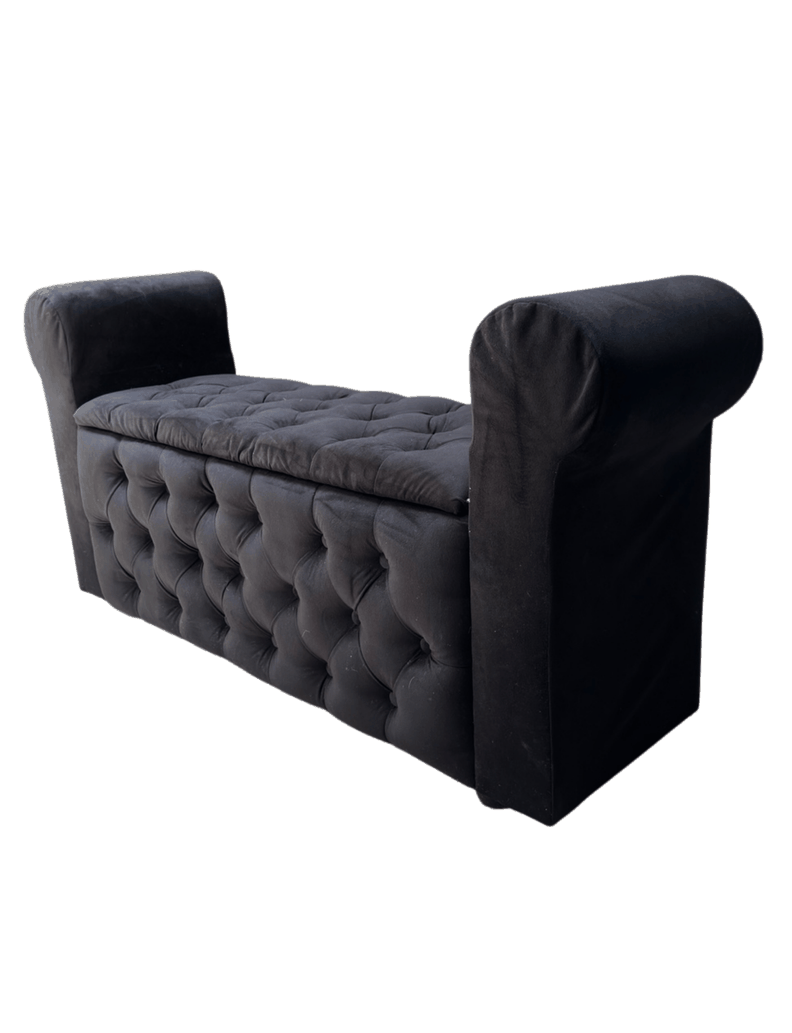 Banqueta Baúl Capitoné Con Brazos Negro Felpa-2