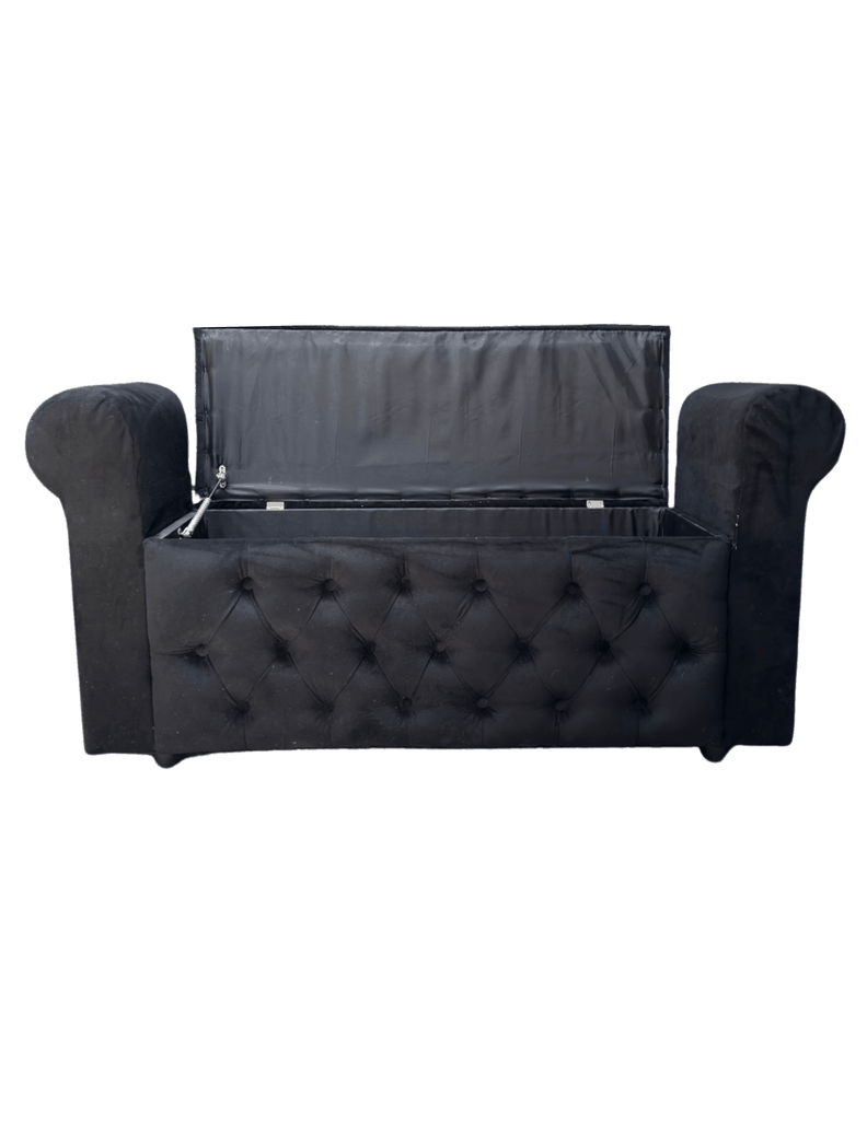 Banqueta Baúl Capitoné Con Brazos Negro Felpa-3