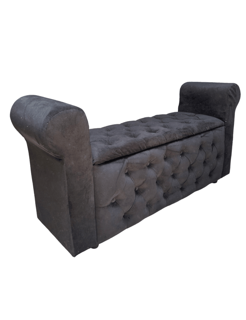Banqueta Baúl Capitoné Con Brazos Negro Felpa-4
