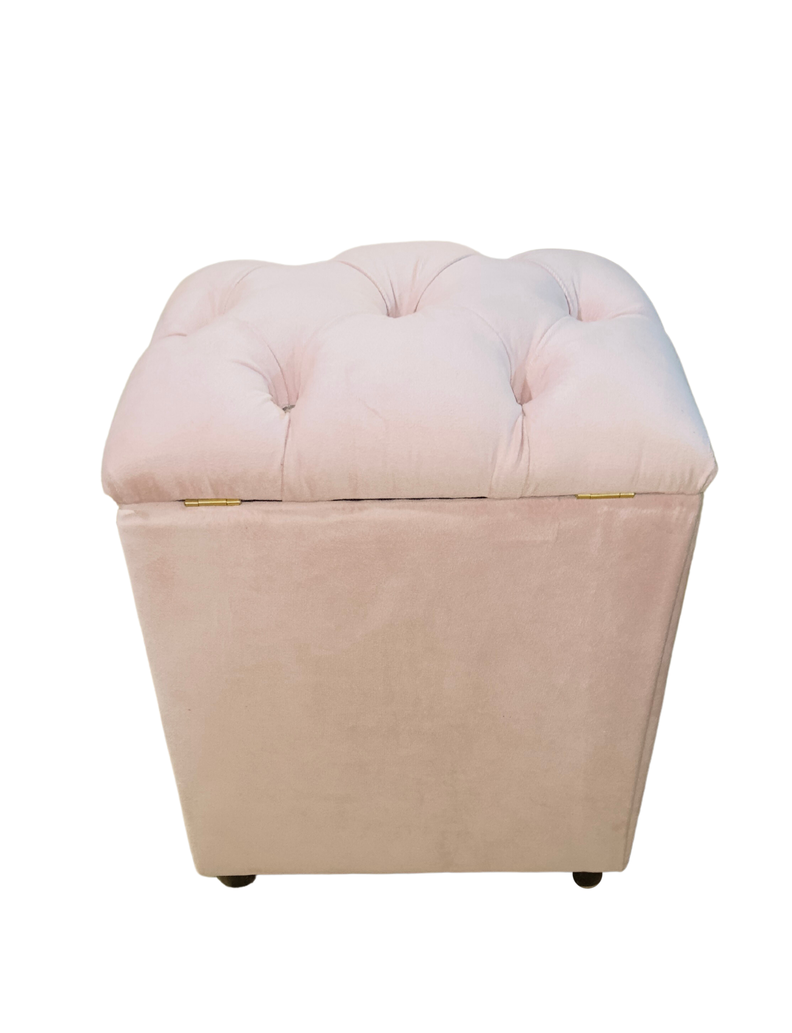 Pouf Baul Capitoné Rosa Pastel Diamante -0