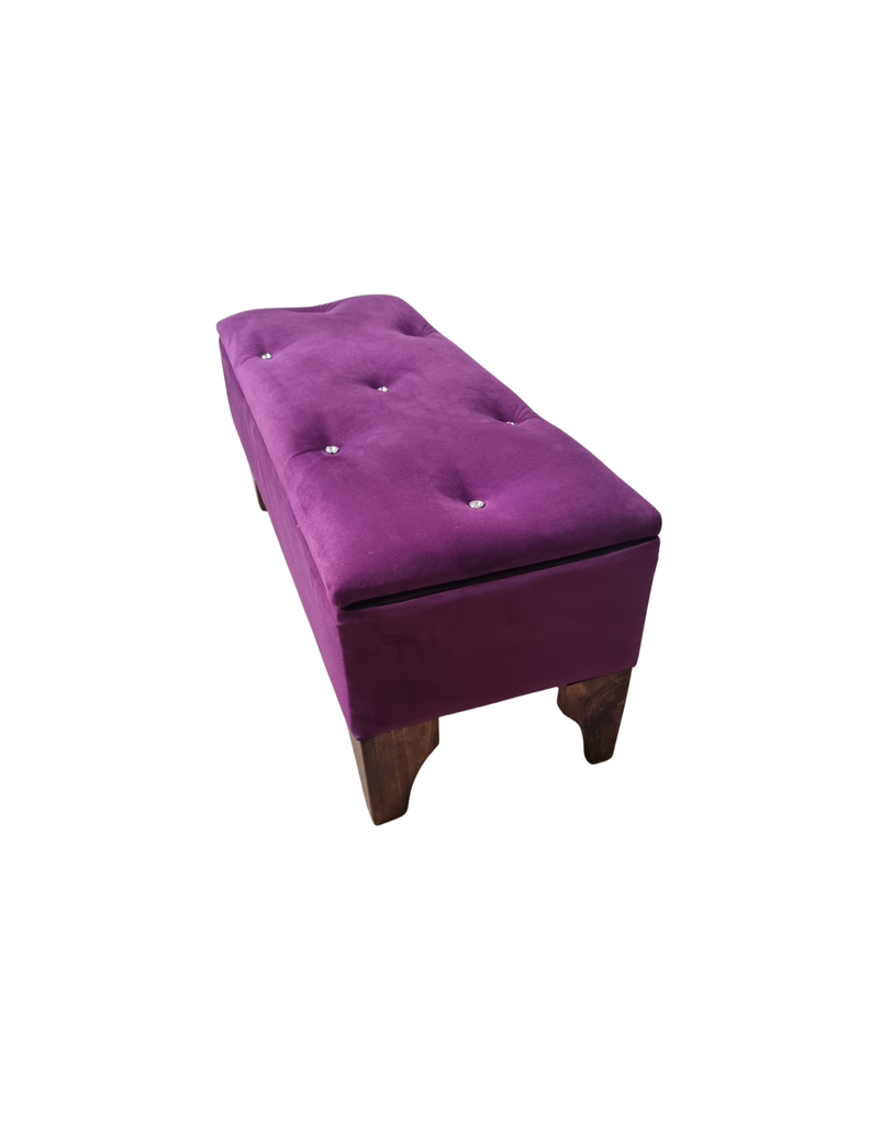 Banqueta Baul Botoné Morado Diamante Felpa-3