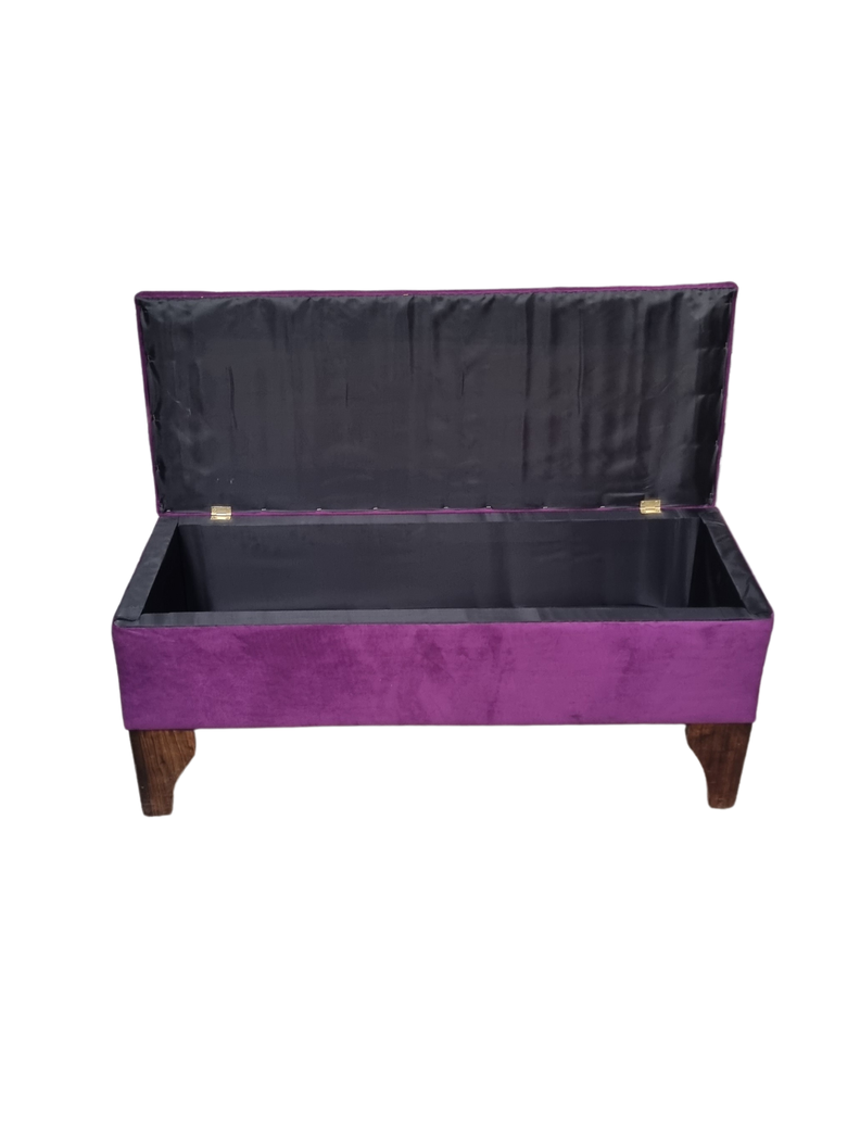 Banqueta Baul Botoné Morado Diamante Felpa-5