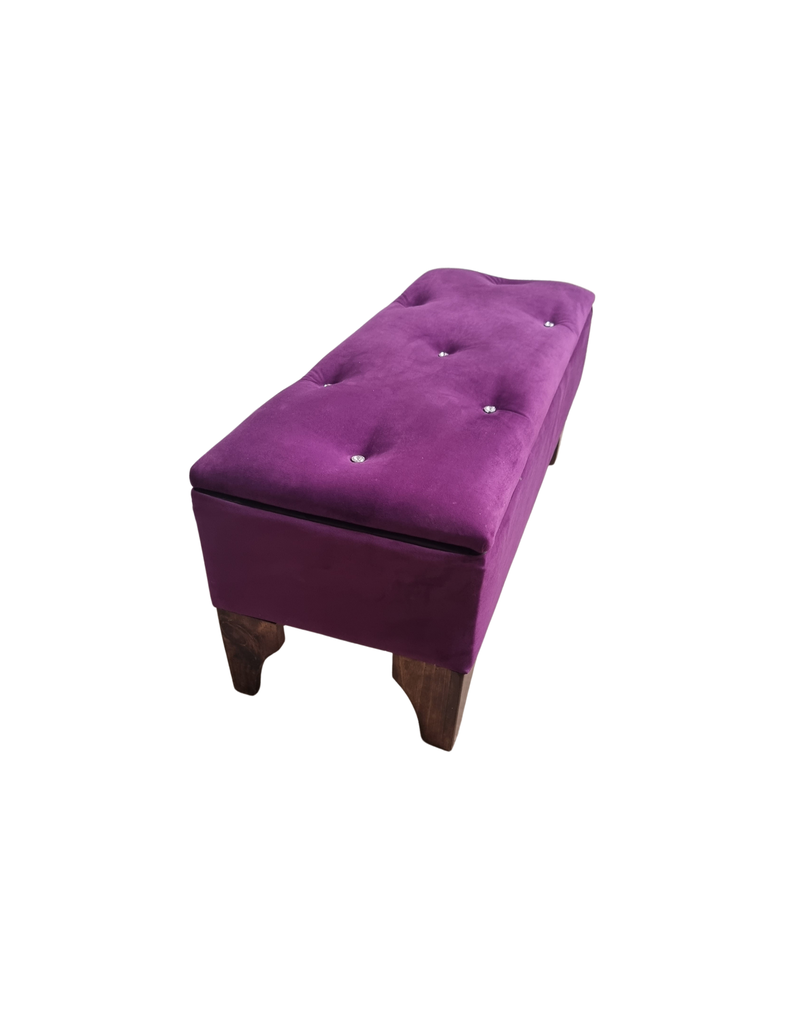Banqueta Baul Botoné Morado Diamante Felpa-1