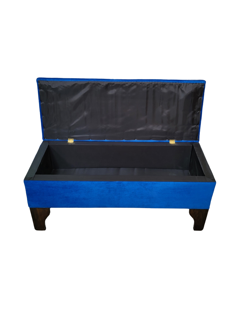 Banqueta Baul Botoné Azul Rey Felpa-4