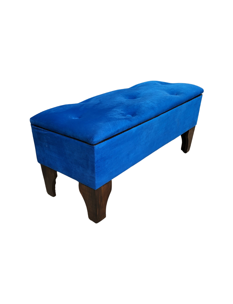 Banqueta Baul Botoné Azul Rey Felpa-1
