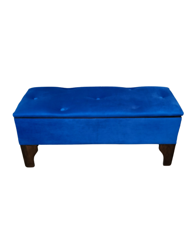 Banqueta Baul Botoné Azul Rey Felpa-0