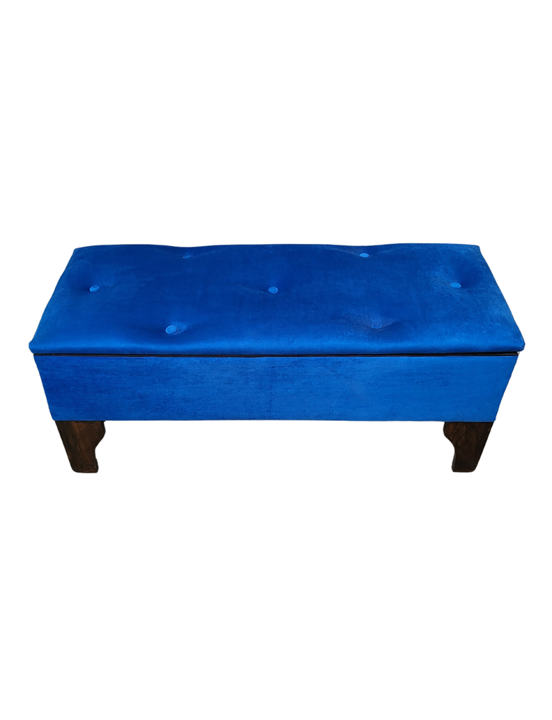 Banqueta Baul Botoné Azul Rey Felpa-5