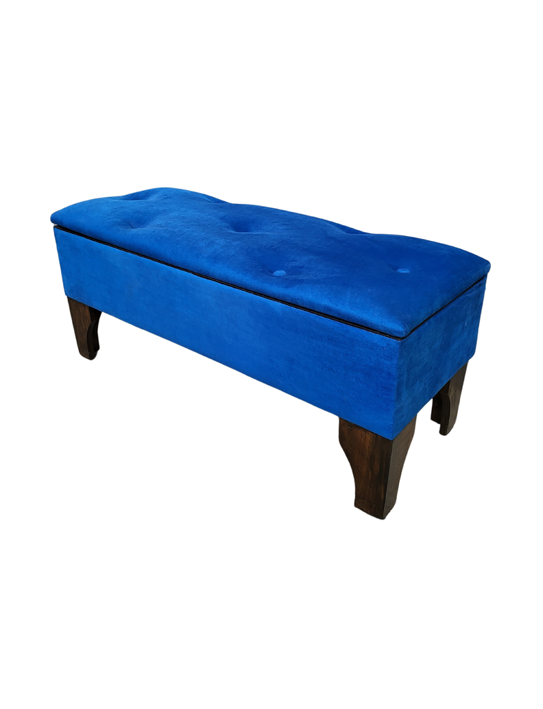 Banqueta Baul Botoné Azul Rey Felpa-2