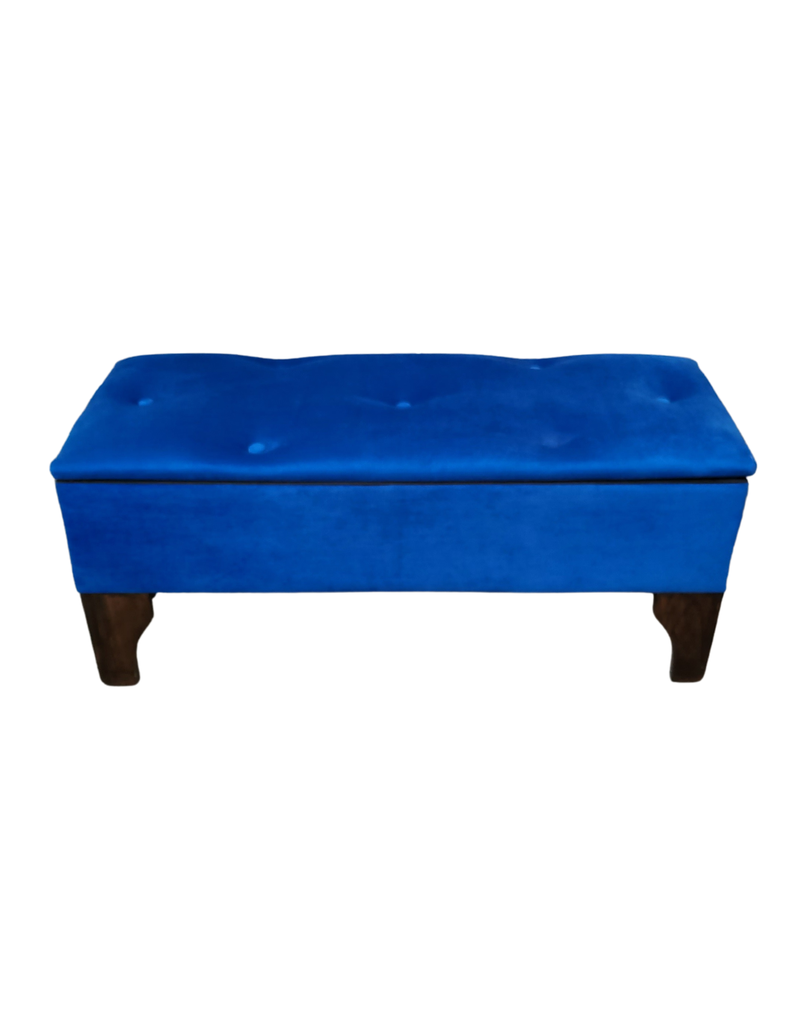 Banqueta Baul Botoné Azul Rey Felpa-3