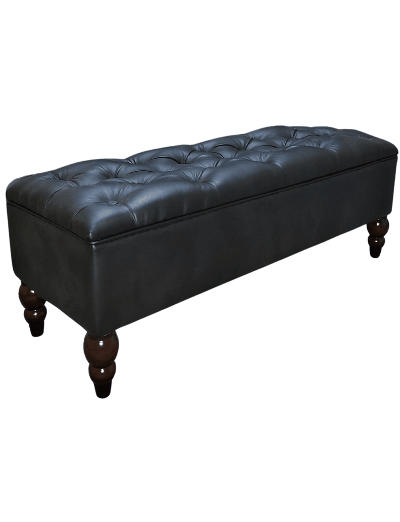 Banqueta Baul Capitoné Reina negra en eco cuero PU 120x40x42x20 Rimar-6