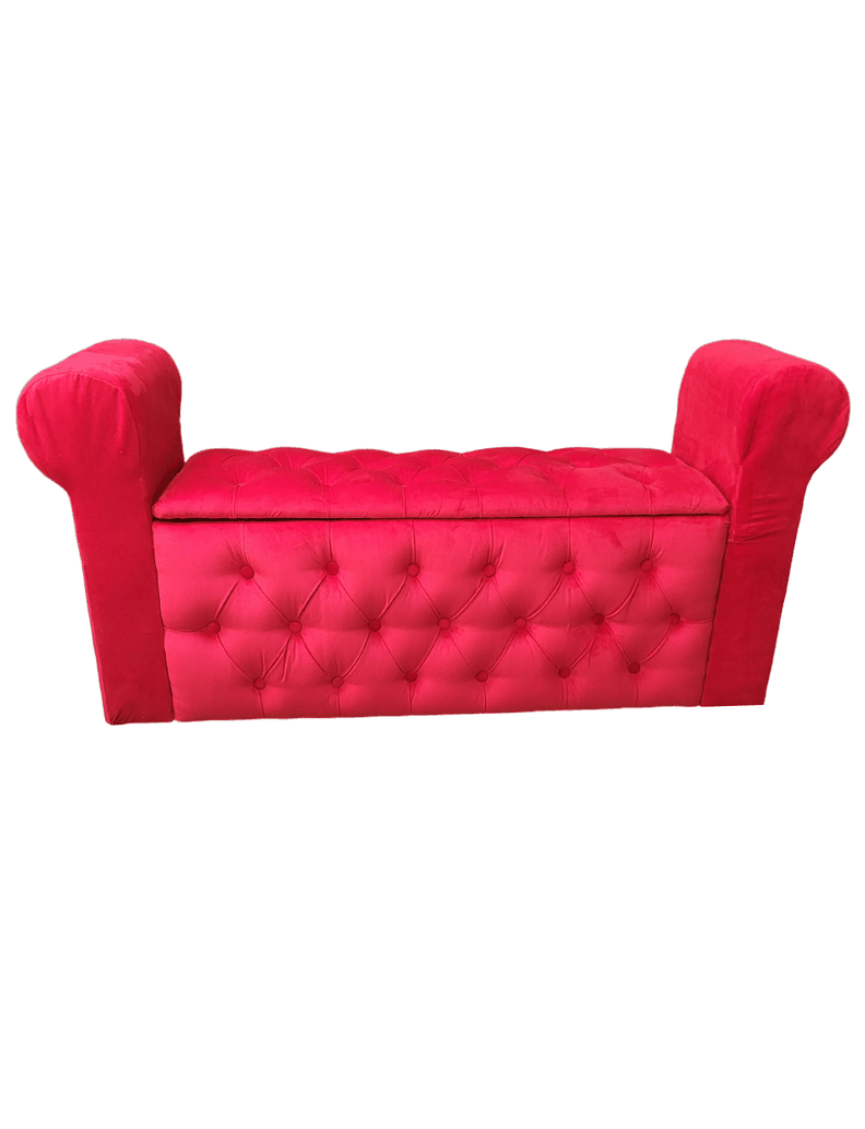 Banqueta Baúl Capitoné Con Brazos Rojo Felpa -1