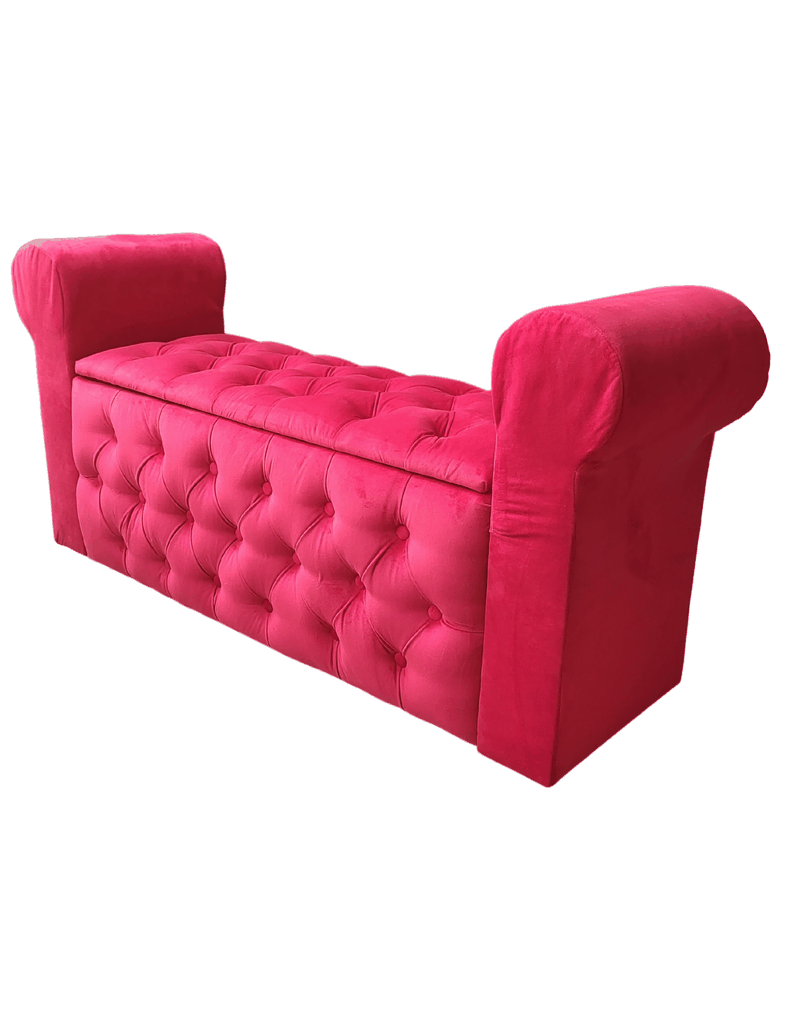 Banqueta Baúl Capitoné Con Brazos Rojo Felpa -2