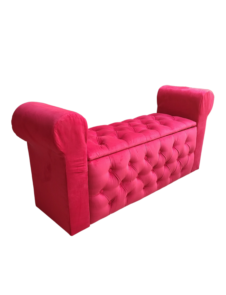 Banqueta Baúl Capitoné Con Brazos Rojo Felpa -3
