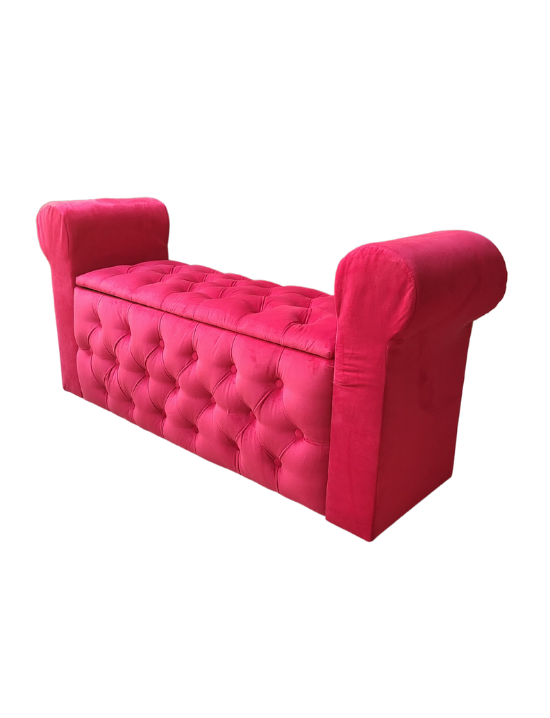 Banqueta Baúl Capitoné Con Brazos Rojo Felpa -4