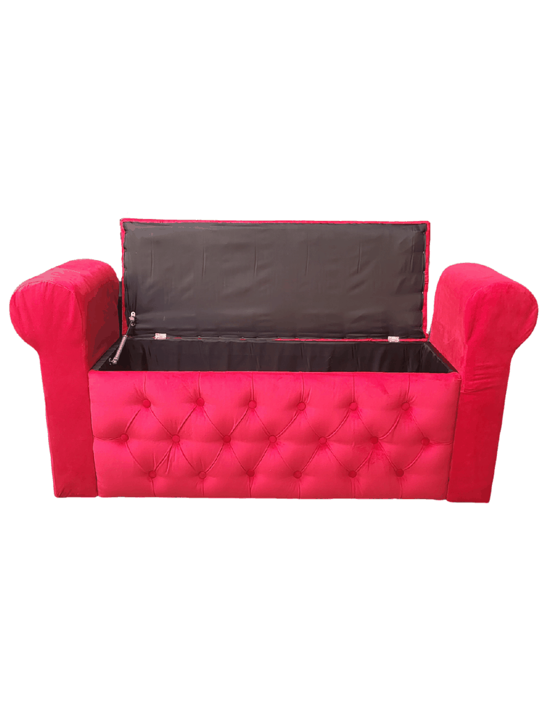 Banqueta Baúl Capitoné Con Brazos Rojo Felpa -5