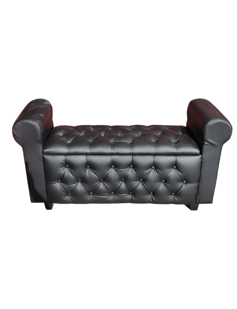 Banqueta Baúl Botone Con Brazos Negro Eco Cuero-1