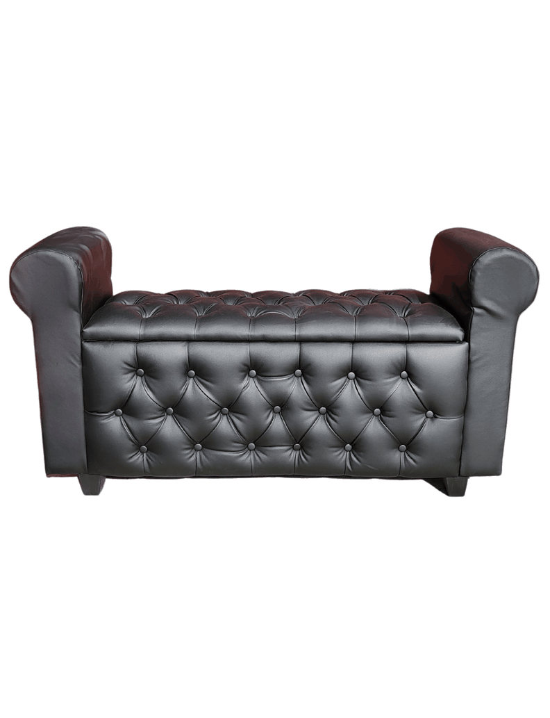 Banqueta Baúl Botone Con Brazos Negro Eco Cuero-6