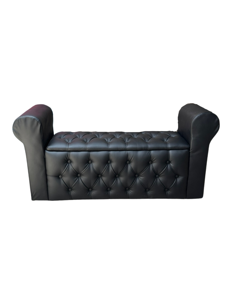 Banqueta Baúl Botone Con Brazos Negro Eco Cuero-7