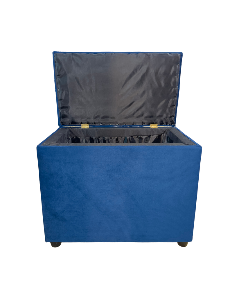 Banqueta Baul Capitoné Azul Marino Felpa -5
