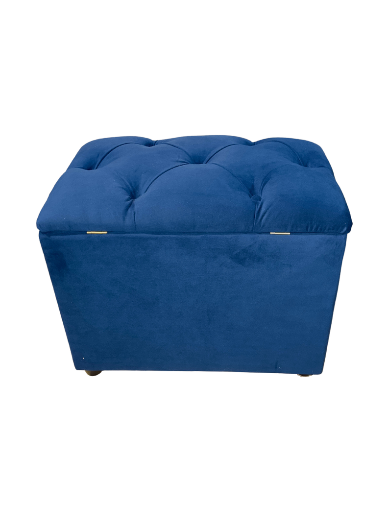 Banqueta Baul Capitoné Azul Marino Felpa -4