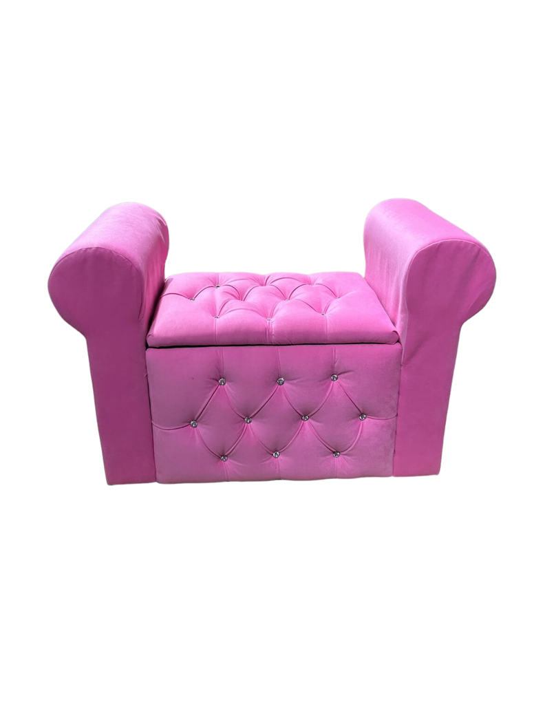 Banqueta Baúl Con Brazos Fucsia Felpa Diamante 100x40x60 Rimar-3