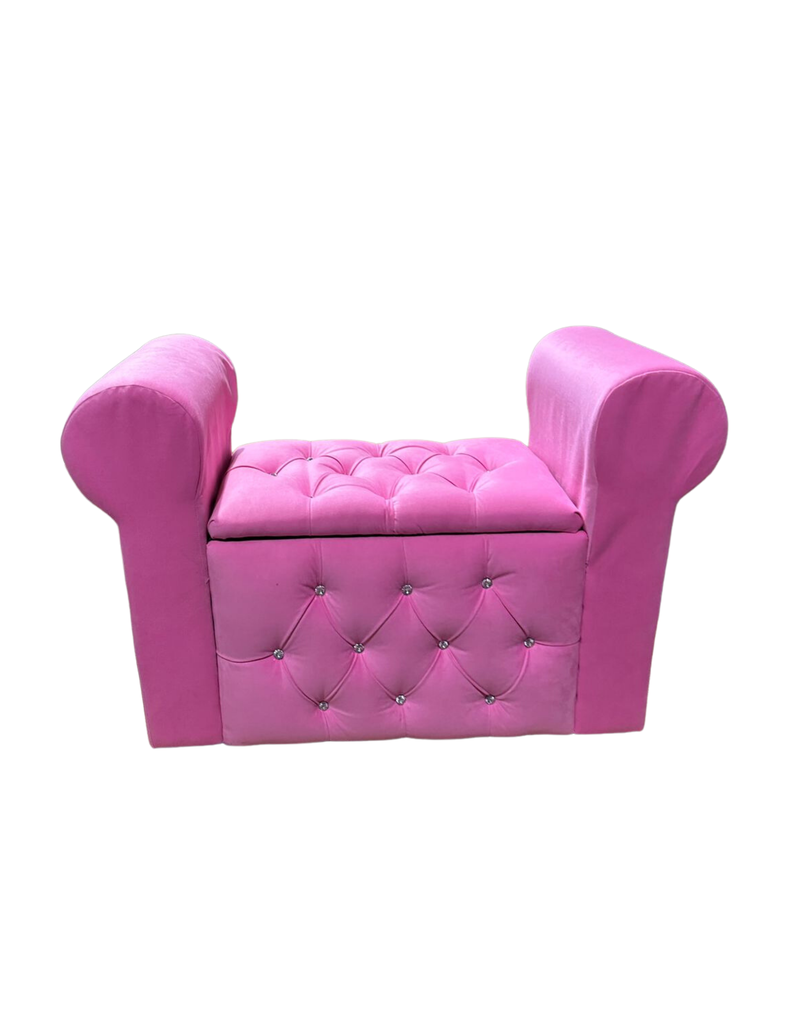 Banqueta Baúl Con Brazos Fucsia Felpa Diamante 100x40x60 Rimar-6