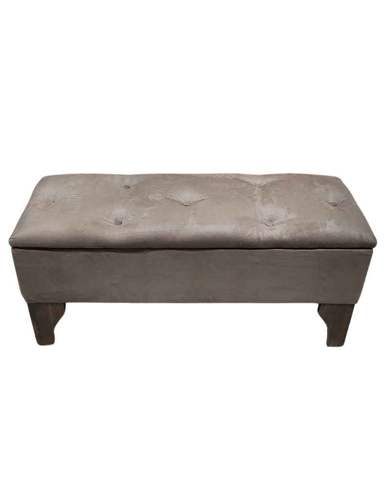 Banqueta Baúl Botón Chocolate Felpa Rimar 105x40x45x20-0