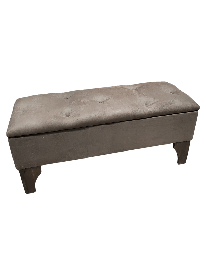 Banqueta Baúl Botón Chocolate Felpa Rimar 105x40x45x20-1