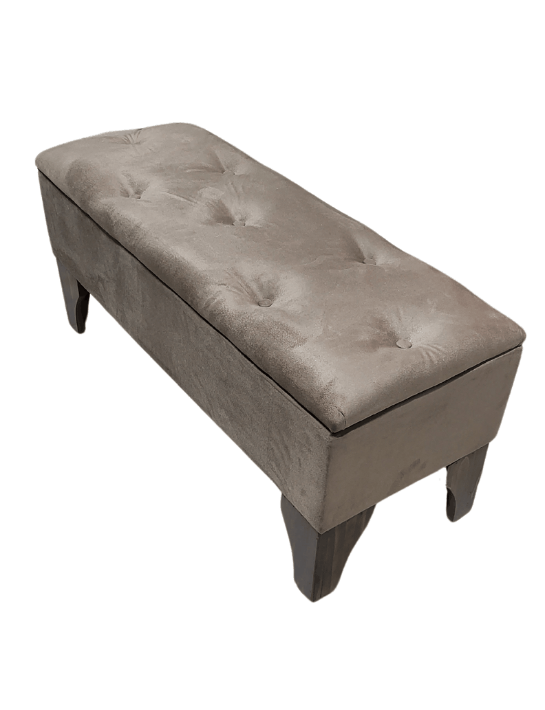 Banqueta Baúl Botón Chocolate Felpa Rimar 105x40x45x20-2