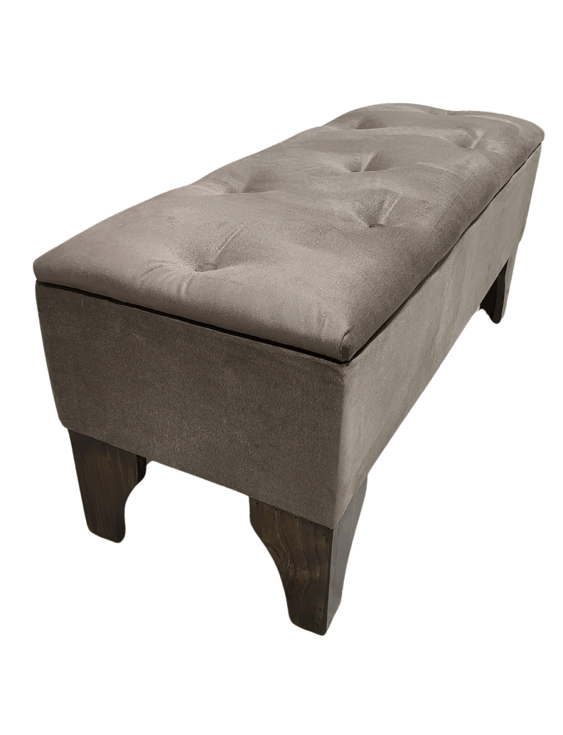 Banqueta Baúl Botón Chocolate Felpa Rimar 105x40x45x20-3