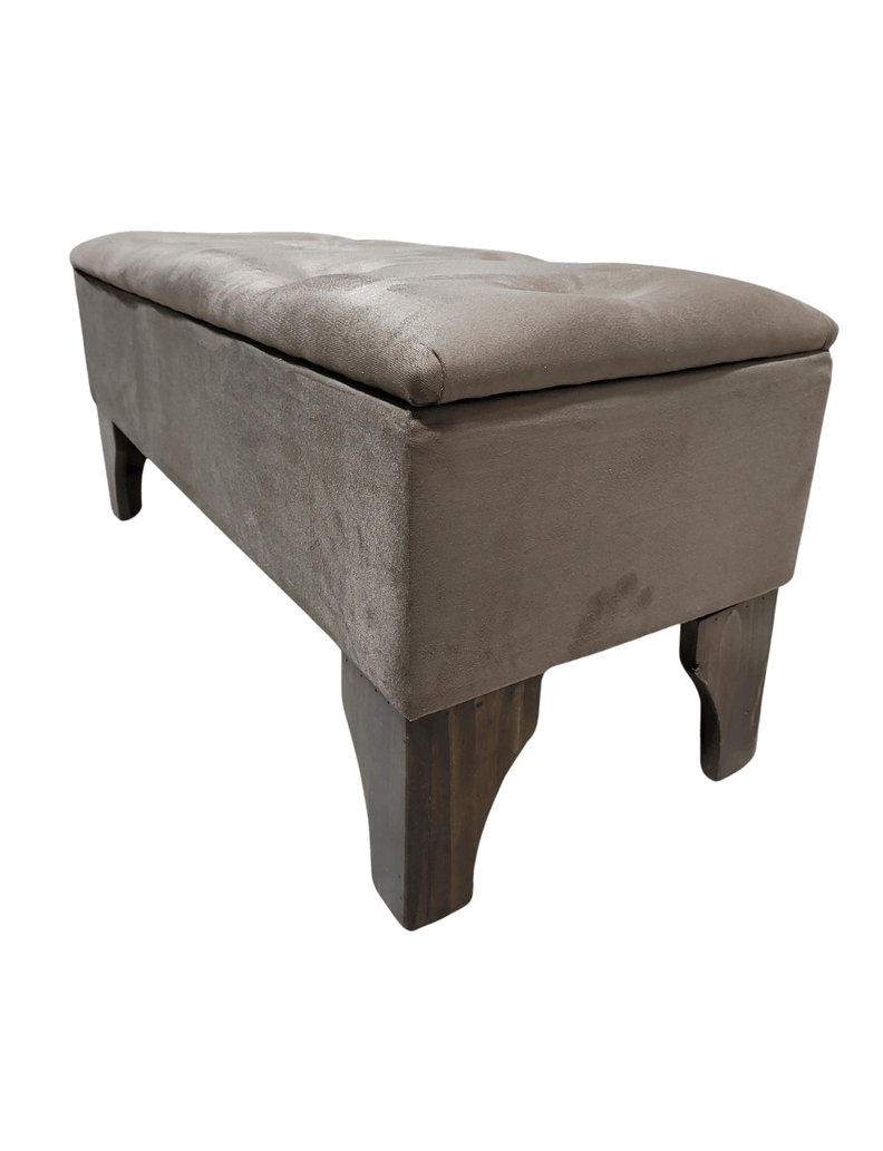 Banqueta Baúl Botón Chocolate Felpa Rimar 105x40x45x20-4
