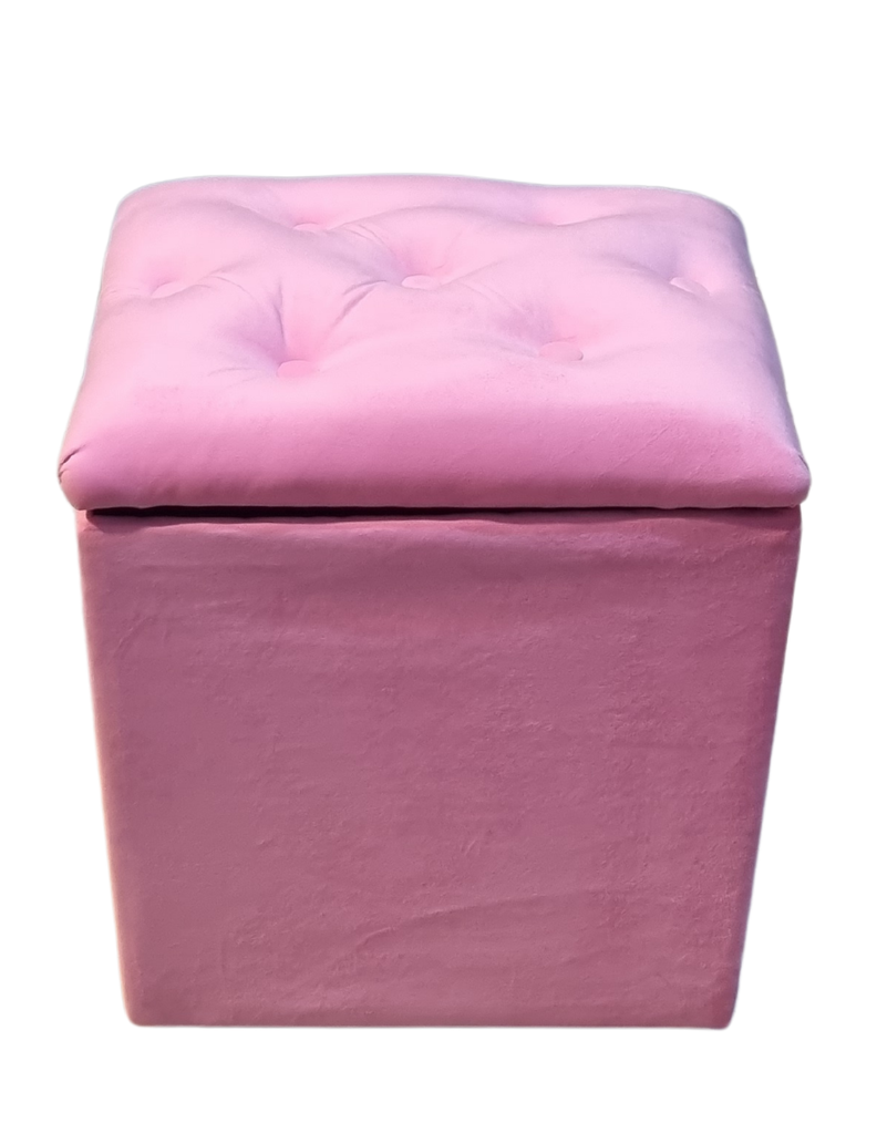 Pouf Baul Rosado Felpa Botone 40x33x50 Rimar-0