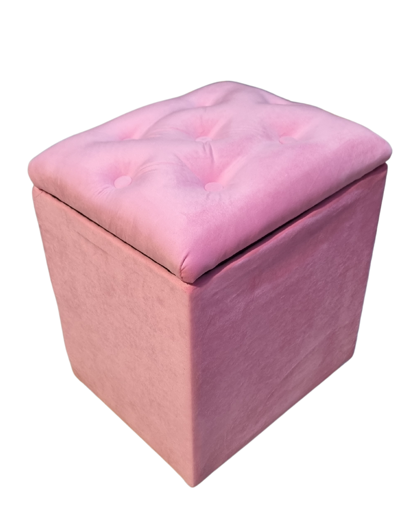 Pouf Baul Rosado Felpa Botone 40x33x50 Rimar-1