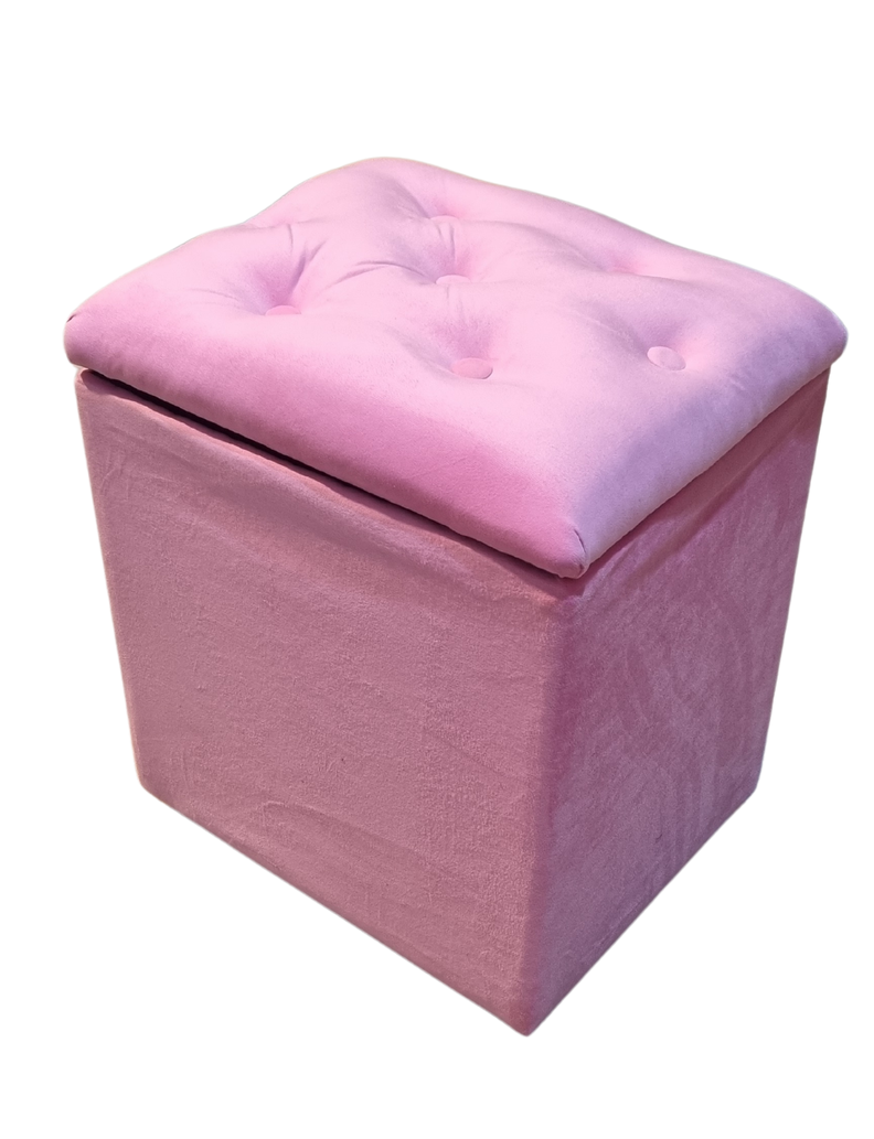 Pouf Baul Rosado Felpa Botone 40x33x50 Rimar-2