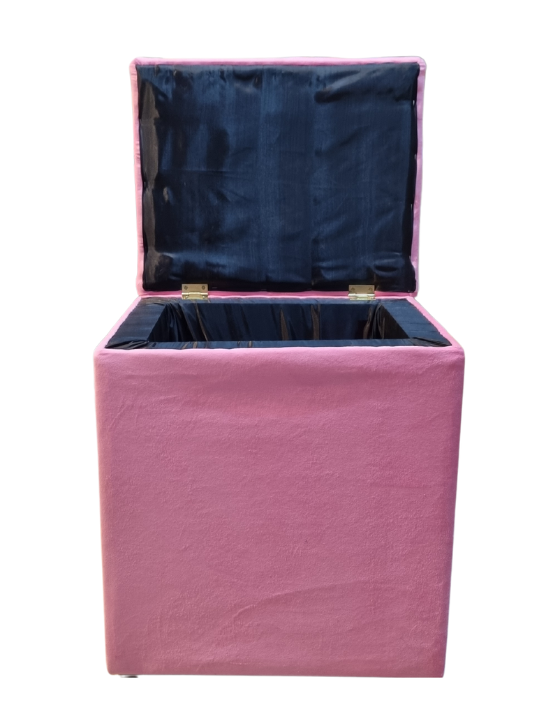Pouf Baul Rosado Felpa Botone 40x33x50 Rimar-4